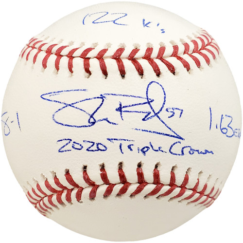 Shane Bieber Autographed Official MLB Baseball Cleveland Indians "2020 Triple Crown" With 3 Stats Beckett BAS Stock #185110