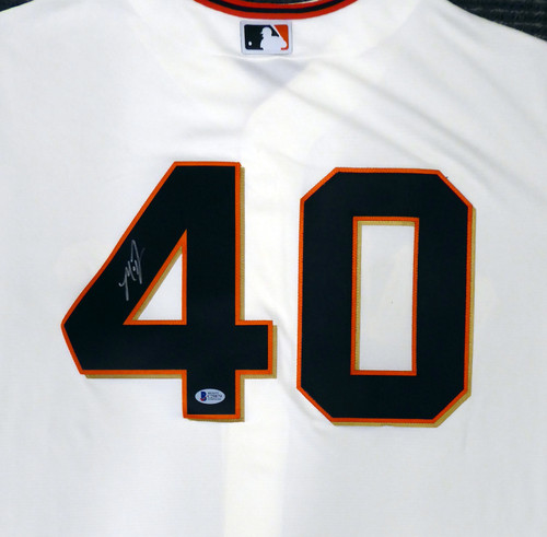 San Francisco Giants Madison Bumgarner Autographed Cream Majestic Cool Base Jersey Size XL Beckett BAS Stock #185700