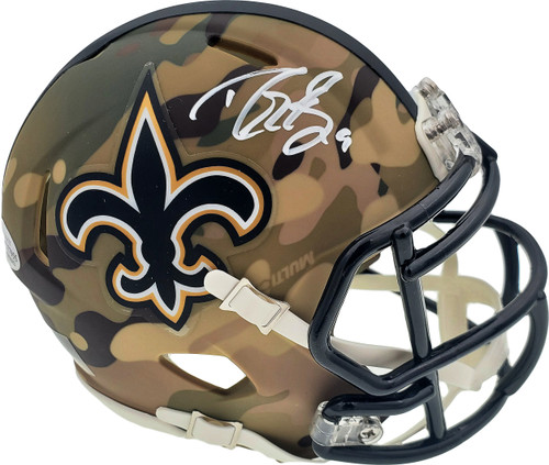 Drew Brees Autographed New Orleans Saints Camo Speed Mini Helmet Beckett BAS Stock #185740