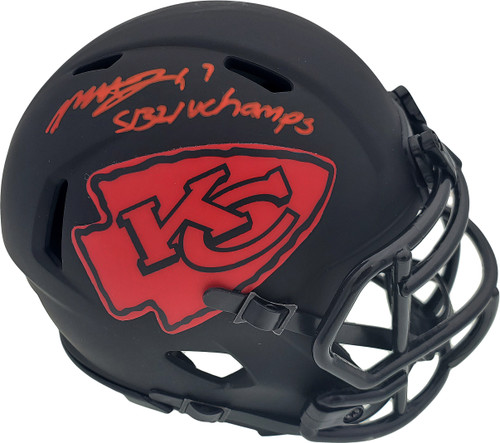Mecole Hardman Autographed Kansas City Chiefs Eclipse Black Speed Mini Helmet "SB LIV Champs" Beckett BAS Stock #185786