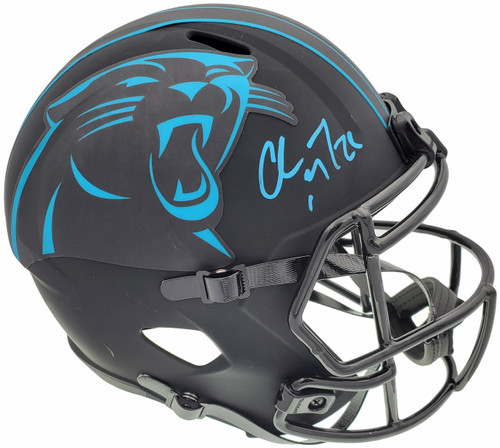 Christian McCaffrey Autographed Carolina Panthers Black Eclipse Full Size Speed Replica Helmet Beckett BAS Stock #185909