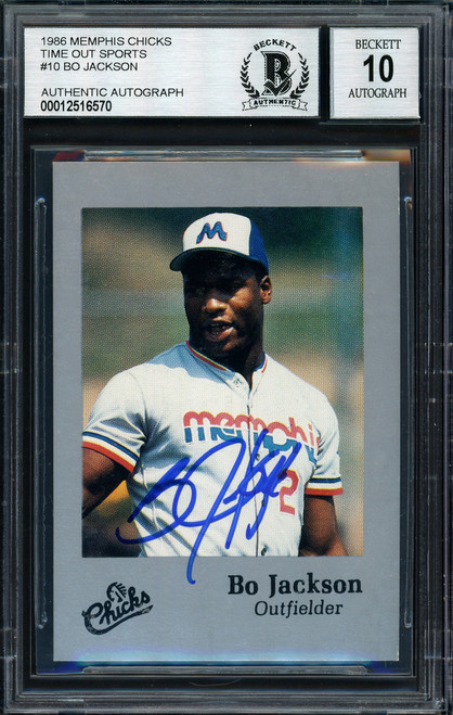 Bo Jackson Autographed 1986 Time Out Sports Rookie Card #10 Memphis Chicks Auto Grade 10 Beckett BAS Stock #187401