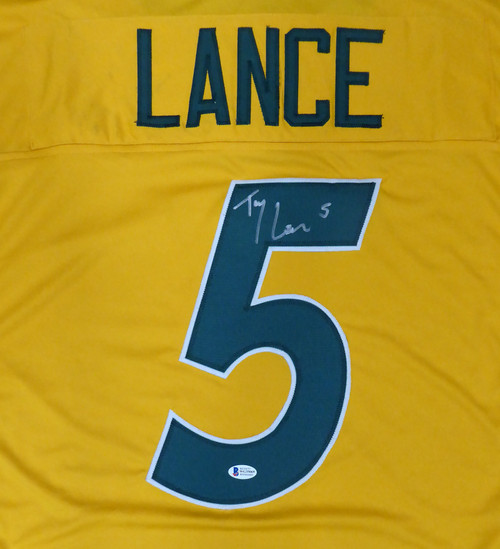 North Dakota State Bison Trey Lance Autographed Yellow Jersey Beckett BAS Stock #187728