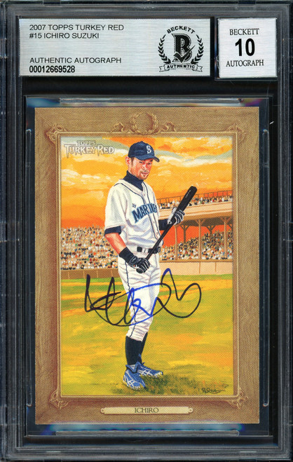 Ichiro Suzuki Autographed 2007 Topps Turkey Red Card #15 Seattle Mariners Auto Grade 10 Beckett BAS Stock #189846