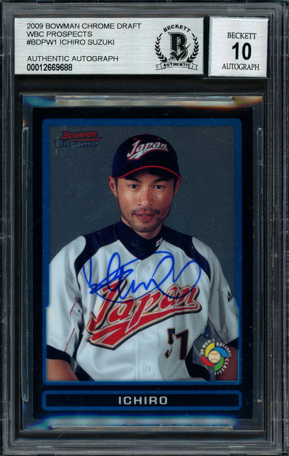 Ichiro Suzuki Autographed 2009 Bowman Chrome Draft Card #BDPW1 Japan Auto Grade 10 Beckett BAS Stock #189867