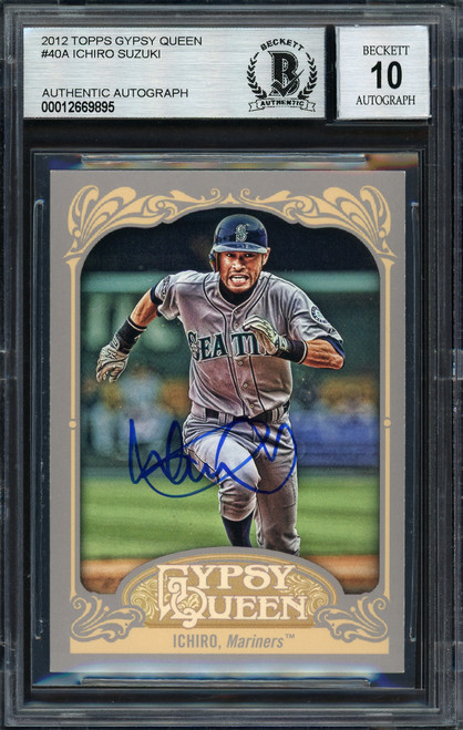 Ichiro Suzuki Autographed 2012 Topps Gypsy Queen Card #40 Seattle Mariners Auto Grade 10 Beckett BAS Stock #189915