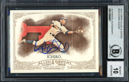 Ichiro Suzuki Autographed 2012 Topps Allen & Ginter Card #229 Seattle Mariners Auto Grade 10 Beckett BAS Stock #189924