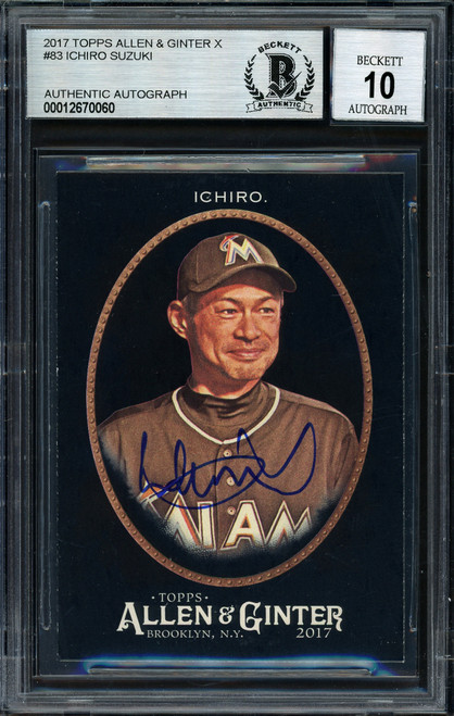 Ichiro Suzuki Autographed 2017 Topps Allen & Ginter X Card #83 Miami Marlins Auto Grade 10 Beckett BAS Stock #189938