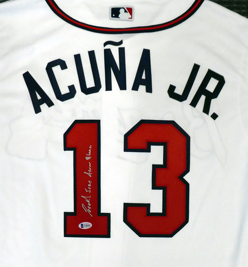 Atlanta Braves Ronald Jose Acuna Blanco Jr. Autographed Majestic Cool Base White Jersey Size L "Full Name" Beckett BAS Stock #190027
