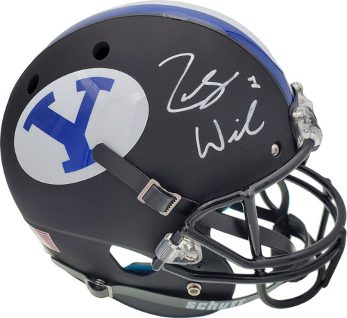 Zach Wilson Autographed BYU Cougars Matte Black Schutt Full Size Replica Helmet Beckett BAS Stock #191106