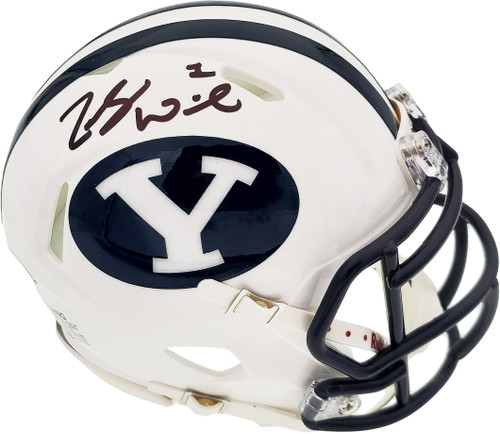 Zach Wilson Autographed BYU Cougars White Speed Mini Helmet Beckett BAS Stock #191114