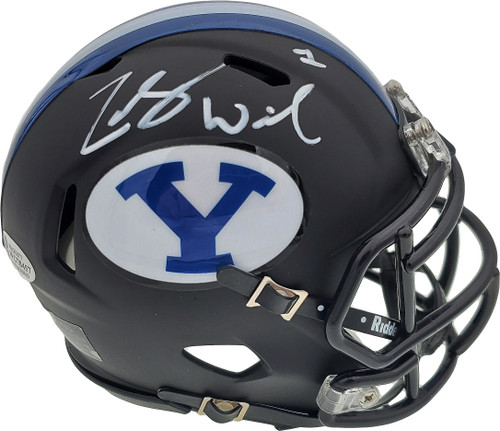 Zach Wilson Autographed BYU Cougars Matte Black Speed Mini Helmet Beckett BAS Stock #191116