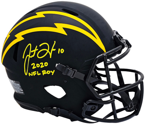 Justin Herbert Autographed Los Angeles Chargers Eclipse Black Full Size Authentic Speed Helmet Beckett BAS Witness Stock #191122