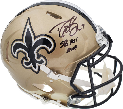 Drew Brees Autographed New Orleans Saints Gold Full Size Authentic Speed Helmet "SB XLIV MVP" Beckett BAS Stock #191125