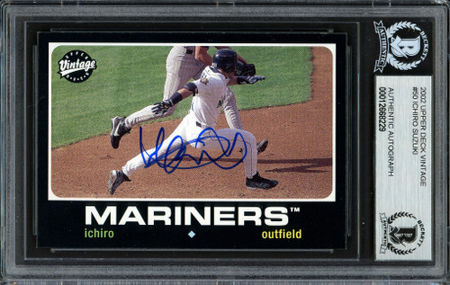 Ichiro Suzuki Autographed 2002 Upper Deck Vintage Card #50 Seattle Mariners Beckett BAS Stock #191246