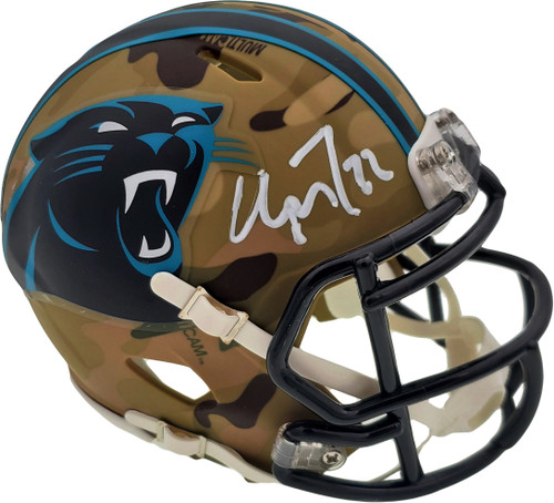 Christian McCaffrey Autographed Carolina Panthers Camo Speed Mini Helmet Beckett BAS Stock #192523