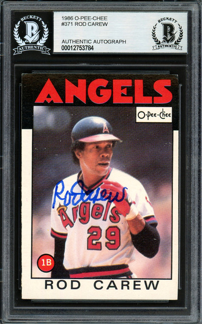 Rod Carew Autographed 1986 O-Pee-Chee Card #371 California Angels Beckett BAS Stock #193250