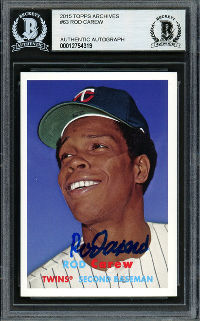 Rod Carew Autographed 2015 Topps Archives Card #63 Minnesota Twins Beckett BAS Stock #193369