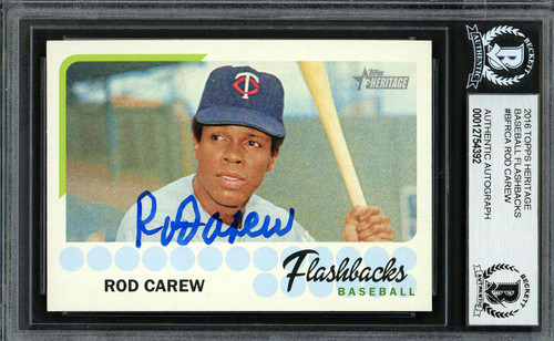 Rod Carew Autographed 2016 Topps Heritage Flashbacks Card #BF-RCA Minnesota Twins Beckett BAS Stock #193380