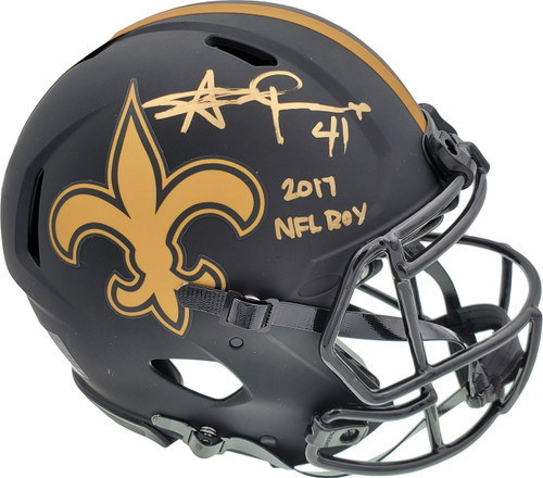 Alvin Kamara Autographed New Orleans Saints Eclipse Black Full Size Authentic Speed Helmet "2017 NFL ROY" Beckett BAS QR Stock #193493