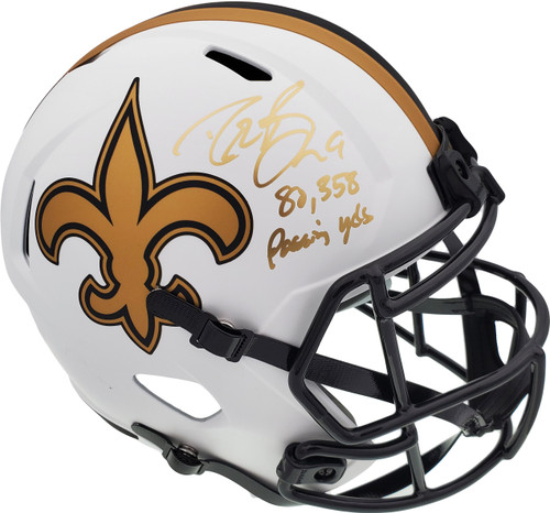 Drew Brees Autographed New Orleans Saints Lunar Eclipse White Full Size Replica Speed Helmet "80,358 Passing Yds" Beckett BAS Stock #193499