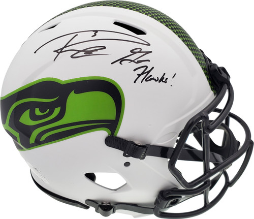 Russell Wilson Autographed Seattle Seahawks White Lunar Eclipse Full Size Authentic Speed Helmet "Go Hawks" RW Holo & Beckett BAS Stock #194033