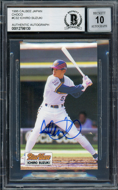 Ichiro Suzuki Autographed 1995 Calbee Card #C-32 Orix Blue Wave Auto Grade Gem Mint 10 Black Letter Beckett BAS Stock #194268