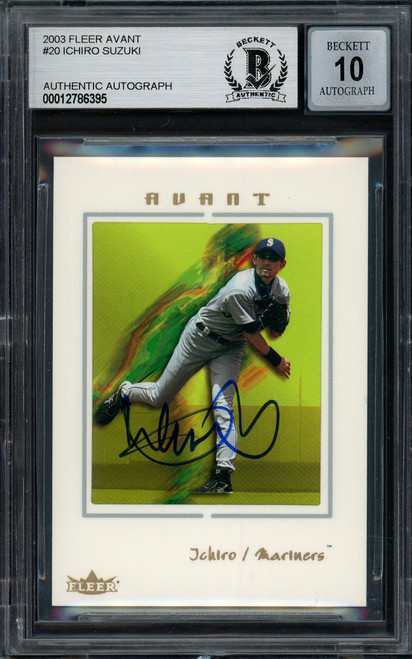 Ichiro Suzuki Autographed 2003 Fleer Avant Card #20 Seattle Mariners Auto Grade Gem Mint 10 Beckett BAS Stock #194333