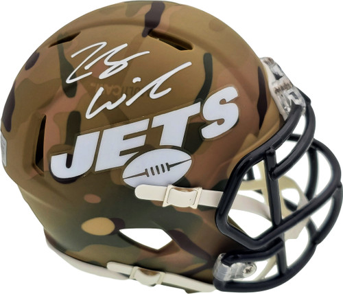 Zach Wilson Autographed New York Jets Camo Speed Mini Helmet Beckett BAS QR Stock #194724