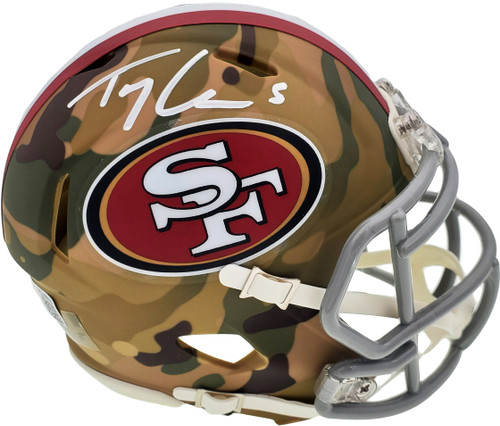 Trey Lance Autographed San Francisco 49ers Camo Speed Mini Helmet Beckett BAS QR Stock #194737