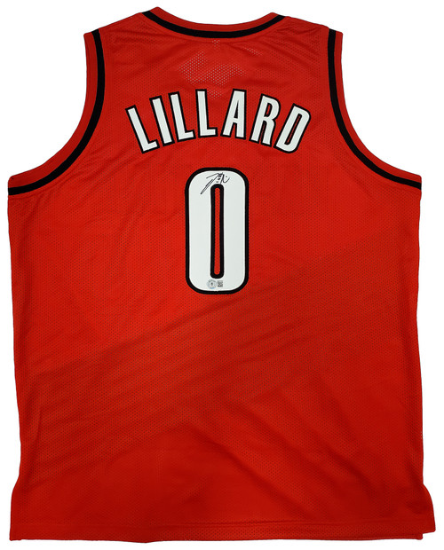 Portland Trail Blazers Damian Lillard Autographed Red Jersey Beckett BAS Stock #195943