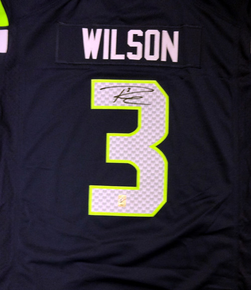 Seattle Seahawks Russell Wilson Autographed Blue Nike Twill Jersey Size XXL RW Holo Stock #71432