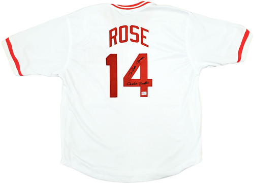 Cincinnati Reds Pete Rose Autographed White Jersey "Charlie Hustle" PR Holo Stock #197082