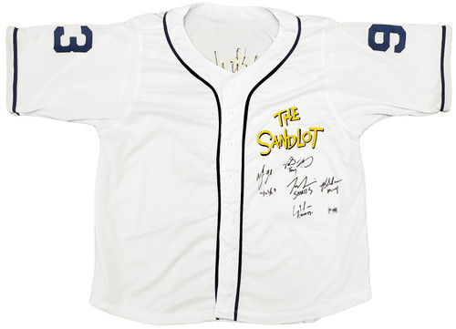 The Sandlot Cast Autographed White Jersey With 5 Signatures MCS Holo Stock #197083