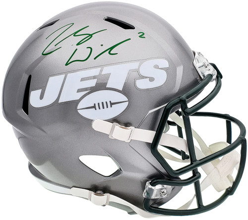 Zach Wilson Autographed New York Jets Flash Silver Full Size Replica Speed Helmet Beckett BAS QR Stock #197084