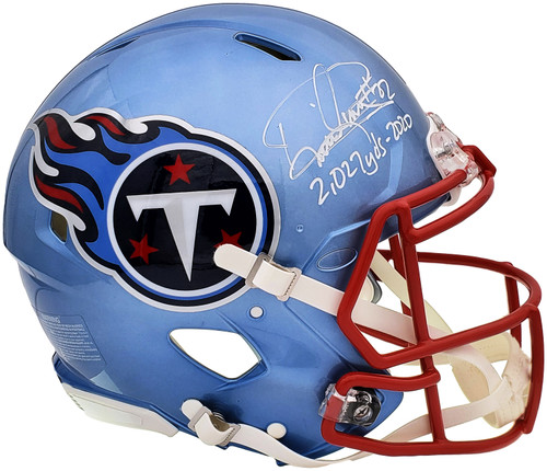 Derrick Henry Autographed Tennessee Titans Flash Blue Full Size Authentic Speed Helmet "2027 Yds-2020" Beckett BAS QR Stock #197131