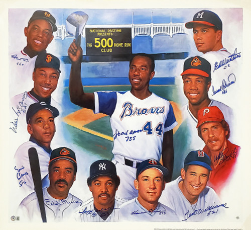 500 Home Run HR Club Autographed 27x29 Poster With 10 Signatures including Ted Williams, Hank Aaron & Willie Mays Beckett BAS Stock #198877