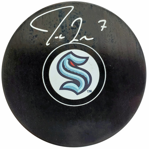 Jordan Eberle Autographed Official Seattle Kraken Logo Hockey Puck Fanatics Holo Stock #200454
