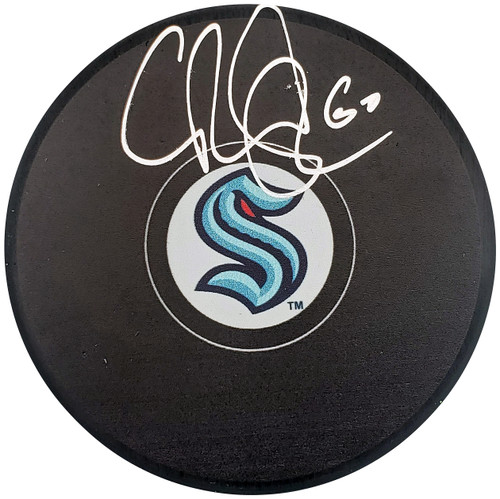 Chris Driedger Autographed Official Seattle Kraken Logo Hockey Puck Fanatics Holo Stock #200855