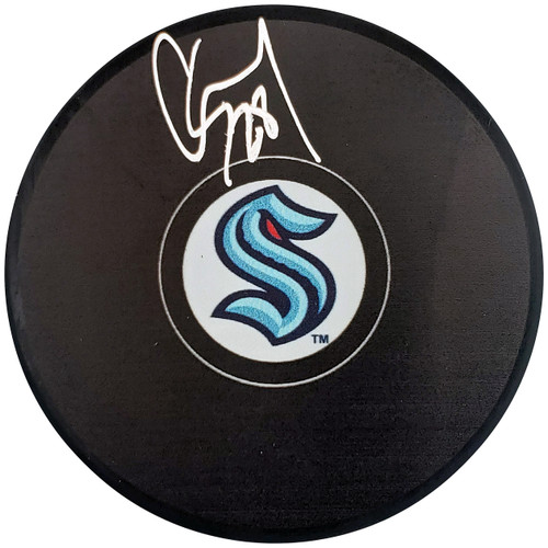 Carson Soucy Autographed Official Seattle Kraken Logo Hockey Puck Fanatics Holo Stock #200866