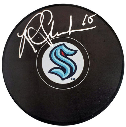 Riley Sheahan Autographed Official Seattle Kraken Logo Hockey Puck Fanatics Holo Stock #200869