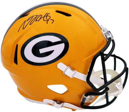 Davante Adams Autographed Green Bay Packers Yellow Full Size Replica Speed Helmet Beckett BAS QR Stock #201211