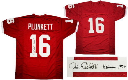 Stanford Cardinal Jim Plunkett Autographed Red Jersey "Heisman 1970" PSA/DNA Stock #201659