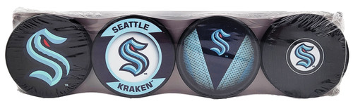 Seattle Kraken Unsigned Official 4 Hockey Puck NHL Collection Pack Stock #201906