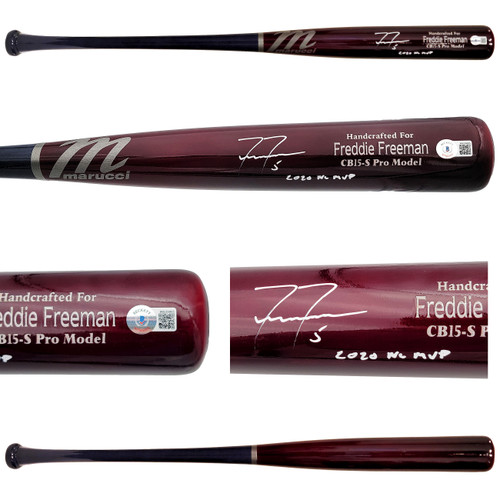 Freddie Freeman Autographed Red & Blue Marucci Bat Atlanta Braves "2020 NL MVP" Beckett BAS QR Stock #202044