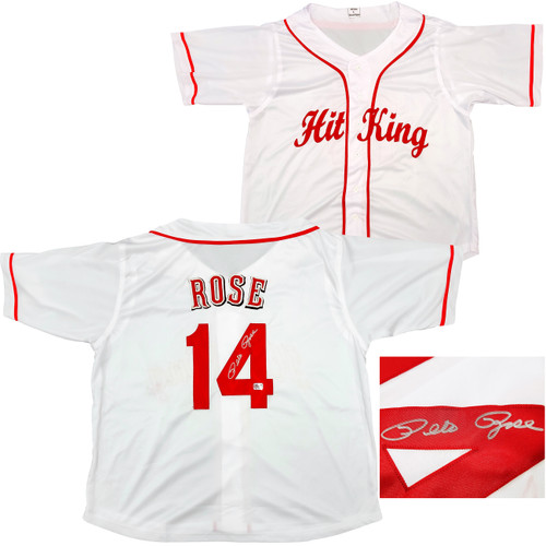 Cincinnati Reds Pete Rose Autographed White Jersey PR Holo Stock #202356