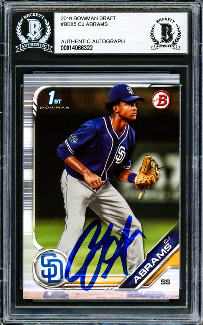 CJ Abrams Autographed 2019 Bowman Draft Rookie Card #BD85 San Diego Padres Stock Beckett BAS Stock #202749