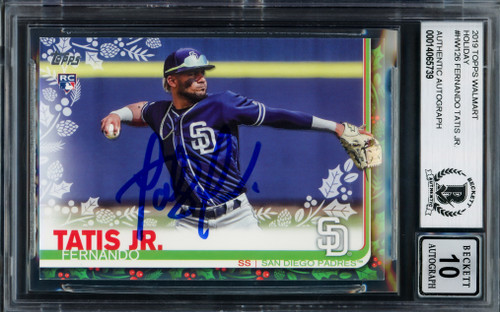 Fernando Tatis Jr. Autographed 2019 Topps Holiday Rookie Card #HW126 San Diego Padres Auto Grade Gem Mint 10 Beckett BAS Stock #202921