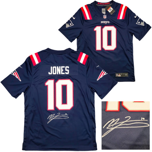 New England Patriots Mac Jones Autographed Blue Nike Gameday Jersey Size L Beckett BAS QR Stock #202967