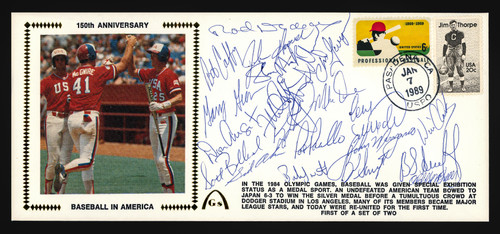 1984 USA Olympic Baseball Team Autographed 4x9.5 First Day Cover With 21 Signatures Including Mark McGwire & Barry Larkin Stock #202980